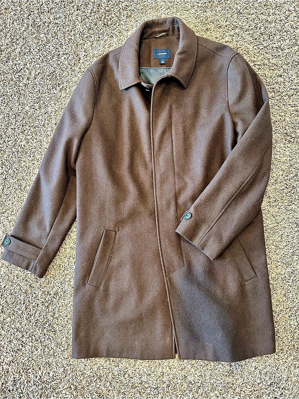 Lands' End Brown Wool/Cashmere Blend Coat Size Large